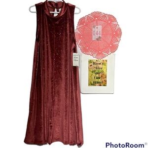 Harper Canyon NWT Burgundy Sparkle Mock Turtle Neck Sleeveless Dress XL (14-16)